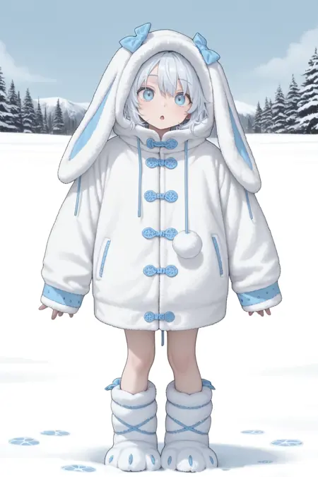 Fluffy Bunny Coat(White / Black Ver.)