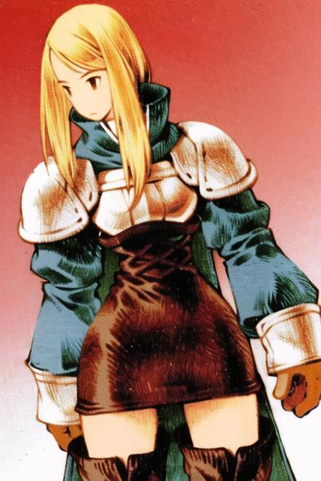 <lora:fftstyle_v1.8_&_v2.2_merge:1> 1girl, blonde hair, cloak, armor, thigh gap, shoulder armor, thigh boots, large breasts, wide hips, thick thighs