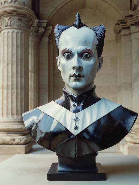 bust statue of klaus nomi <lora:diffusiondesign_KlausNomi_LoRA_1.09:0.9>, photorealistic, masterpiece, 4k, studio lighting, 35mm film, Fujifilm XT3, film grain, full color, perfect face, skin texture, radiosity, tuxedo, marble sculpted, by Michelangelo, museum collection, antiquity, Greek Roman <lora:epiNoiseoffset_v2:0.5>