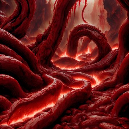 CarnageStyle, (blood_red:1.5), a majestic canyon carved by the forces of nature, <lora:CarnageStyle:0.7>, glowing,bodyfluid,horror worldoffire (Brown:1.5) fire, inferno, <lora:WorldofFire:0.8>, (Masterpiece:1.3) (best quality:1.2) (high quality:1.1)