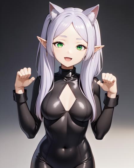 <lyco:Freien-NAI-LyCORIS:0.7>
freien, 1girl, solo, paw_pose, wearing taut black cat_suit, fake_animal_ears, \:\3, \:\D, finely detailed green eyes