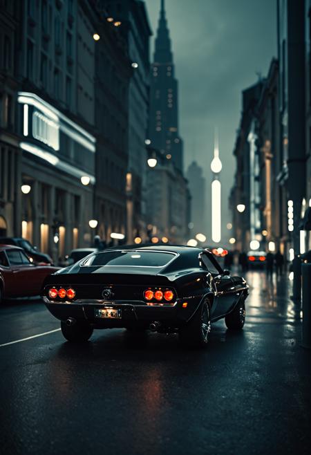 cinematic film still <lora:Metroplex-Futuristic-000006:1>,futuristic city backgrond,futuristic city scape,stunning sci-fi concept art,futuristic city scape,, car,muscle cars, classic car,<lora:CHV CLIP-Muscle Cars:1>,Cornelisz Hendriksz Vroom,sports car, . shallow depth of field, vignette, highly detailed, high budget, bokeh, cinemascope, moody, epic, gorgeous, film grain, grainy