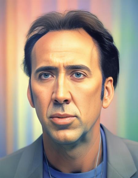 NicolasCage,<lora:NicolasCageSDXL:1>, [ (designed by Lyonel Feininger:0.9) | (Alberto Biasi:1.1) ], portrait, Cutester Art, masterpiece,close up of a Unconventional Man, deep focus, Lens Flare, 50mm, Pastel Colors, stylized