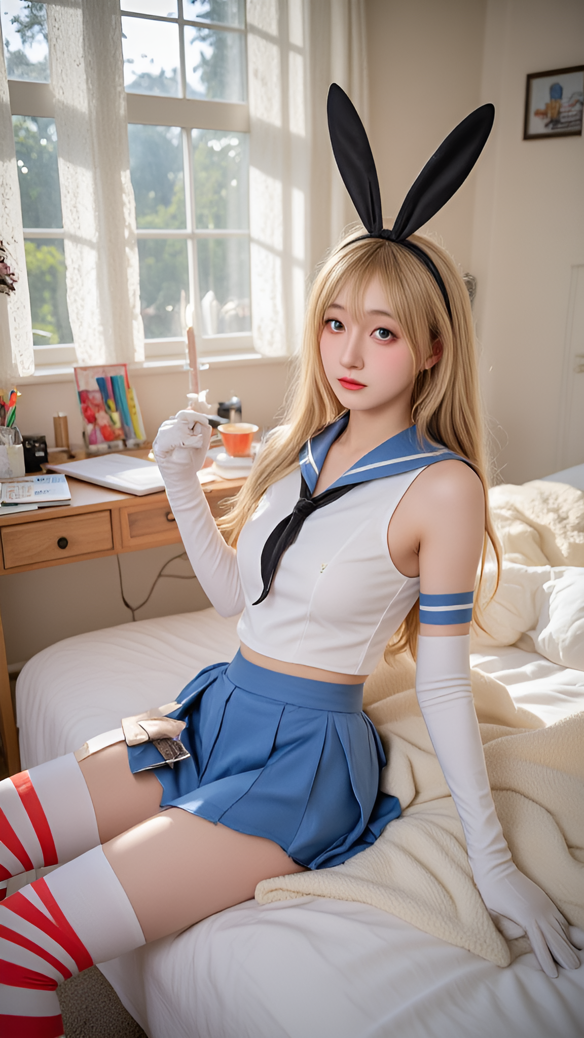 a_realistic_photo_of_a_beautiful_woman_in_cyb_shimakaze_cosplay_costume__include_blue_skirt_and_white_shirt_with_blue_collar_and_black_neckrief__she_is_also_wearing_elbow_gloves_and_whi_1960910806.png