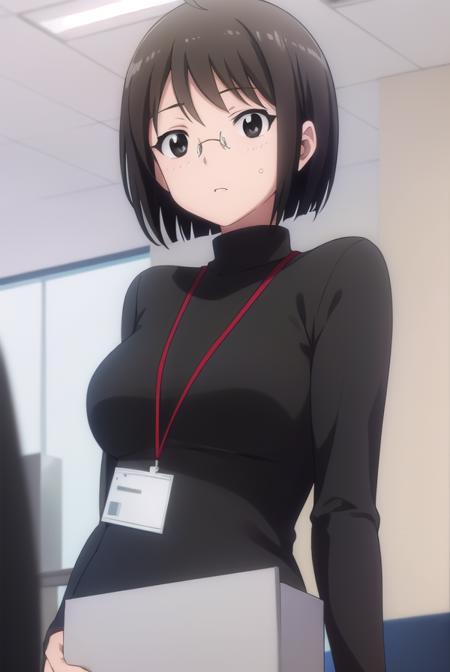 lucyyamagami, <lora:lucy yamagami s1-lora-nochekaiser:1>,
lucy yamagami, short hair, black hair, (black eyes:1.5), ahoge, glasses,
BREAK pants, sweater, turtleneck, id card, lanyard,
BREAK indoors, office,
BREAK looking at viewer, (cowboy shot:1.5),
BREAK <lyco:GoodHands-beta2:1>, (masterpiece:1.2), best quality, high resolution, unity 8k wallpaper, (illustration:0.8), (beautiful detailed eyes:1.6), extremely detailed face, perfect lighting, extremely detailed CG, (perfect hands, perfect anatomy),