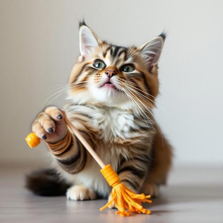 high quality, a cat playing with wand toy