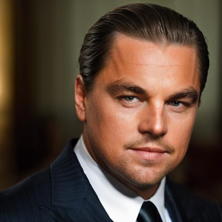 RAW photo, l30n4rd0 man, close-up, hair slicked back, suit<lora:l30n4rd0-2nd-000015:1>, 8k uhd, dslr, soft lighting, high quality, film grain, Fujifilm XT3