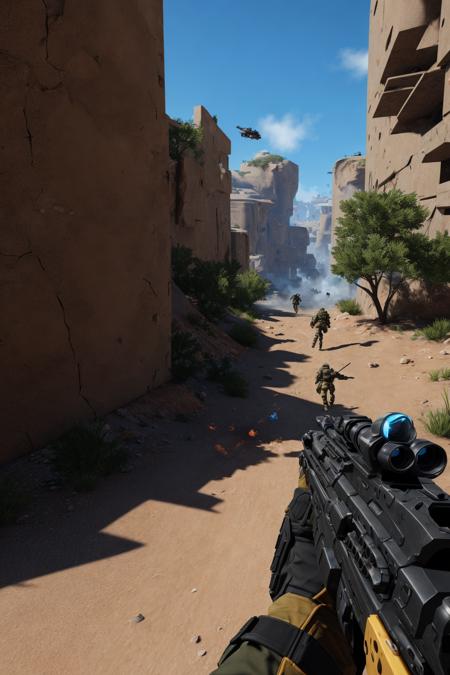 In a 3D first-person shooter (FPS) video game scene, players step into the shoes of the protagonist for an intense, action-packed experience.
The scene is set in a sprawling, intricately designed 3D environment, often a war-torn urban landscape, alien planet, or some other immersive setting. Players view the world through the eyes of their character, with the first-person perspective allowing for a deep sense of immersion.
The character model is highly detailed, and the game provides a realistic sense of movement and control, allowing players to aim, shoot, and navigate their surroundings with precision. The HUD (heads-up display) typically displays important information, such as health, ammo, and objectives, adding to the immersive experience.
Enemies, often equally detailed and animated, lurk around every corner, and players must rely on their quick reflexes, accuracy, and strategic thinking to survive. Combat sequences are intense, with a wide variety of weapons and tools at the player's disposal, each offering a unique feel and playstyle.
The scene features dynamic elements, including destructible environments, realistic physics, and AI-driven enemy behavior. Explosions, gunfire, and particle effects add to the sensory experience, immersing players in the chaos of battle.
The game's sound design plays a crucial role, with the sounds of gunfire, explosions, and enemy chatter creating an atmosphere of tension and excitement. The soundtrack complements the action, enhancing the overall experience.
As players progress, they may encounter objectives, puzzles, and scripted events that drive the narrative forward. The scene can transition seamlessly between combat, exploration, and cinematic storytelling, keeping players engaged throughout.
In a 3D FPS video game scene, players are thrust into an adrenaline-fueled world of combat, strategy, and immersive storytelling, providing an intense and thrilling gaming experience.