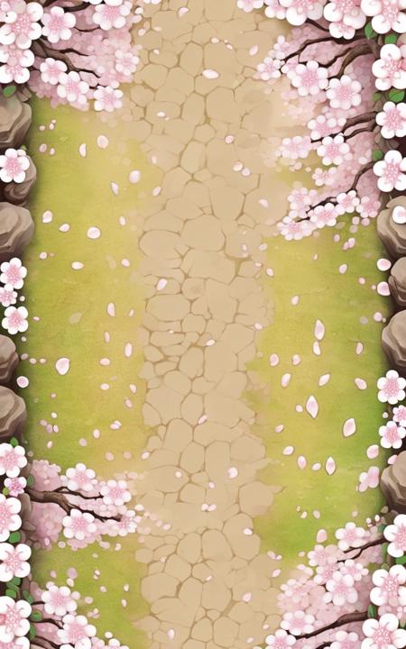 ( masterpiece:1.2), (best quality:1.2),vertical scene, cherry blossoms, no humans, scenery, rock, outdoors, tree, petals, grass, from above, flower