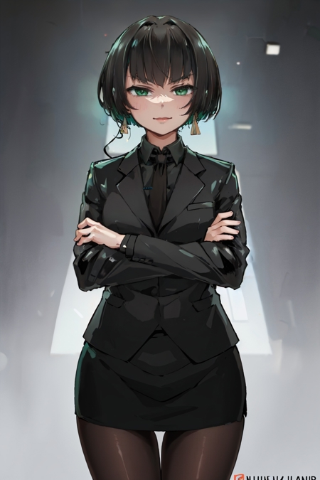 allmind formal suit black jacket black necktie long sleeves pencil skirt pantyhose earrings