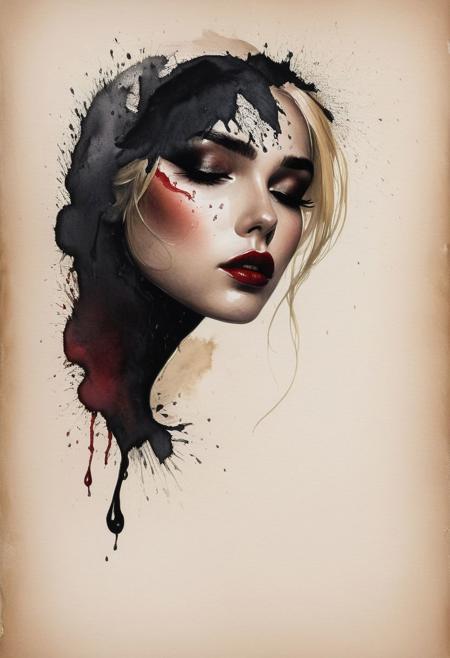 RAW profile photo, close-up, dark atmosphere, masterpiece, cinematic film still of a blonde beautiful woman, detailed eyes,eyeliner, glazing eyes, darkred lipstick, black lace turtleneck dress, tack sharp focus on eyes, Sensual, lustful, seductive,  intricate, ultra detailed, 8k, <lora:MS_DitavT_V1_32:0.6>