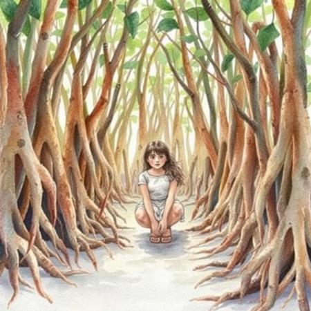 many-roots-on-the-ground-with-a-young-woman-under-them-high-quality-watercolor-4k-watercolor