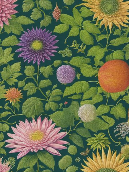 <lyco:MariaSibyllaMerian:1.0> seemless pattern, botanical illustrations, highly detailed, precise, colorful drawing, in the style of Maria Sibylla Merian