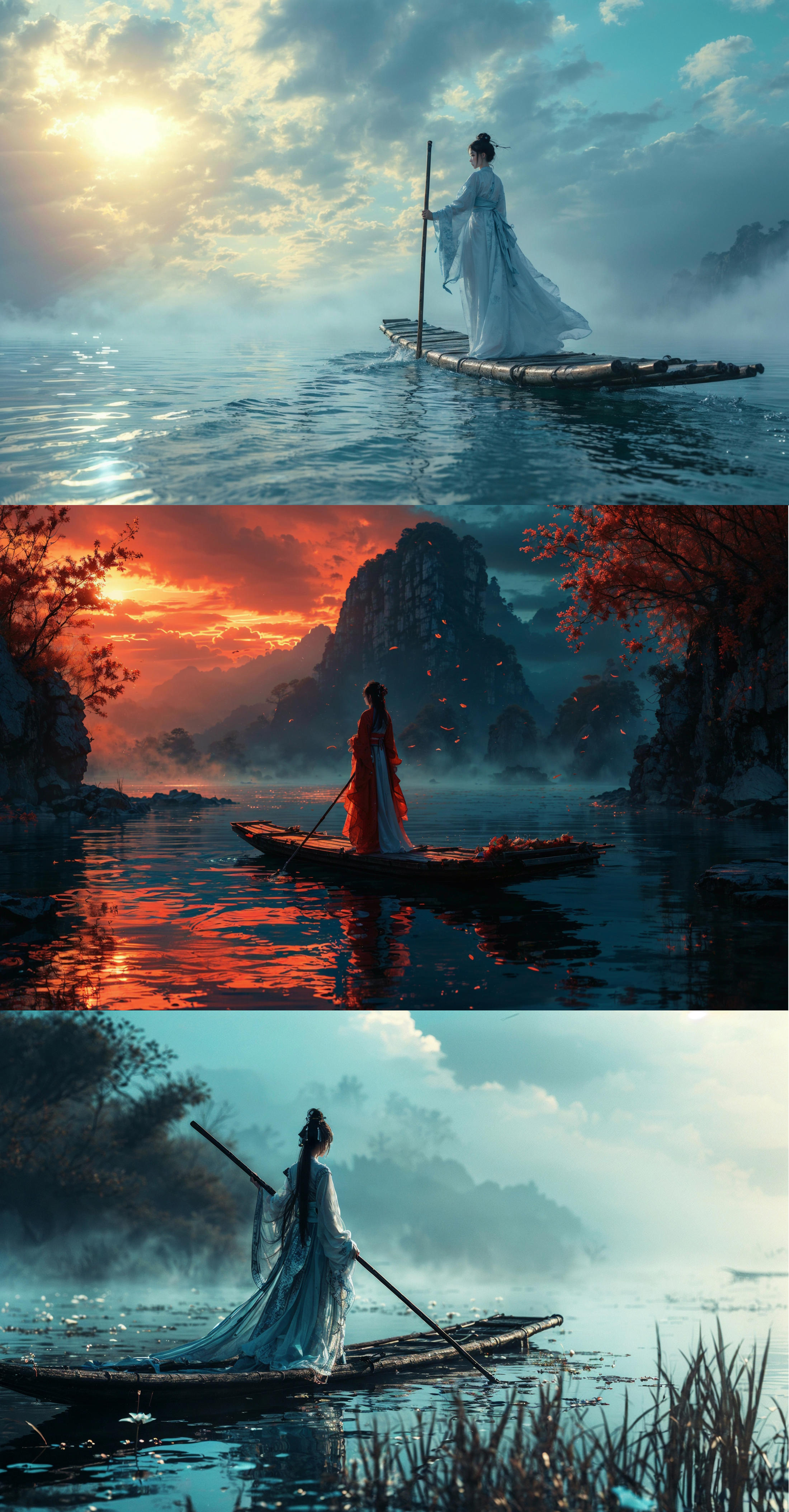 绪儿-山水渔夫 long raft with Landscape fisherman image by XRYCJ