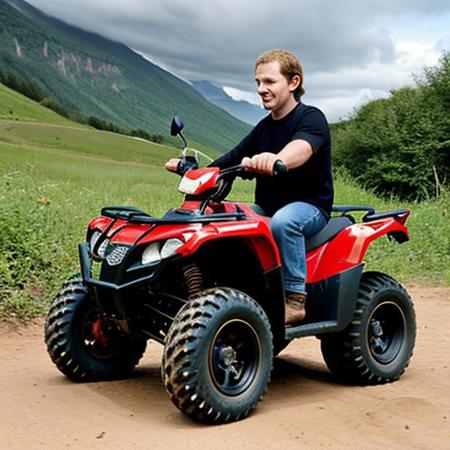 A full body photo of gollum, aka smeagol (lord of the rings), he's riding an ATV, 
It looks cute and adorable yet fierce at the same time, realistic, funny, 
highest quality, exceptional accuracy and realism,