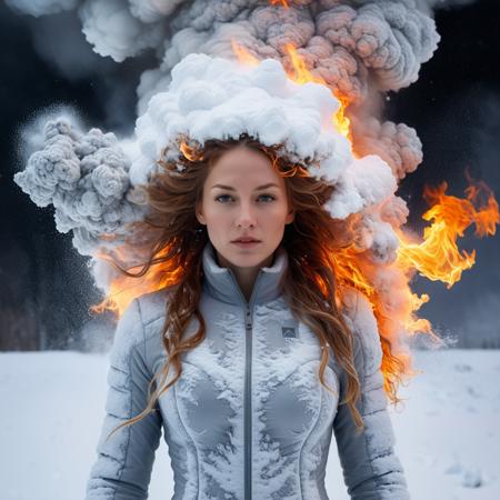 exploding woman body made out of snow cloud, perfect snowy photography by Mark Mann, Wlop, Albrecht Dürer, wlop, muted wet colors, intricate detailed, stunning, fire, smoke, beautiful, cloudy, fluffy, static charge, snowy portrait, artistic masterwork by head of prompt engineering  <lora:xl_more_art-full_v1:0.5> <lora:add-detail-xl:2>