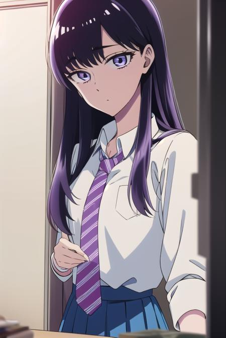 akiratachibana, <lyco:akiratachibana-lyco-nochekaiser:1>,
akira tachibana, long hair, bangs, black hair, (purple eyes:1.1),
BREAK skirt, shirt, school uniform, white shirt, pleated skirt, necktie, striped, collared shirt, blue skirt, striped necktie,
BREAK looking at viewer,
BREAK indoors, classroom,
BREAK <lora:GoodHands-vanilla:1>, (masterpiece:1.2), best quality, high resolution, unity 8k wallpaper, (illustration:0.8), (beautiful detailed eyes:1.6), extremely detailed face, perfect lighting, extremely detailed CG, (perfect hands, perfect anatomy),