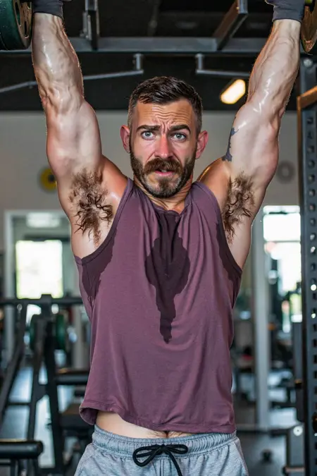 Damp Armpit Hair / Hairy Sweaty Male Armpits / Long Curly Thick Wet Bushy Pits - Flux Dev.1