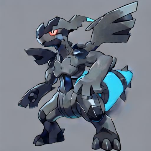 zekrom, activated, standing, smile, closed mouth, full body, grey background