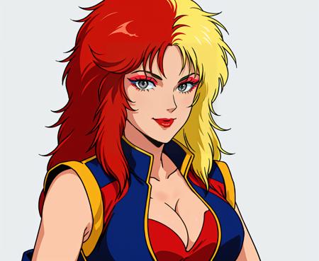 <lora:charasoon001:0.5>,white background,
chara_soon,1woman,long hair,multicolored hair,two-tone hair,split-color hair,blonde hair,red hair,grey eyes,makeup,lipstick,cleavage,breasts,
jacket,bodysuit,open clothes,sleeveless,
looking at viewer,smile,