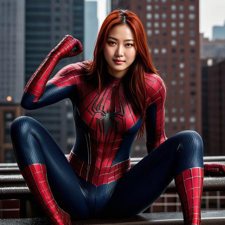 score_9, score_8_up, score_7_up, best quality, realistic, masterpiece, beautiful detail, hyperrealistic, ((1girl, woman body, big breasts)), amazing detailed full body of a beautiful korean mary jane, wearing a realistic and highly detailed black raimi spider-man suit, ((huge muscular girl)), amazing detailed full body portrait of a sexy korean girl, wearing a realistic and highly detailed raimi spider-man suit, ((huge muscular girl)), professional model wears ultra - detailed raimi spider - man suit, ultra - detailed and grained raimi spiderman suit, suit covered entire body and hand, spiderman gloves, wet, wet, (close up sitting pose, smile), close up, octane render, highly detailed, volumetric, dramatic lighting, (highest quality:1.1), (HDR:1.3), (top quality, best quality), realistic, high definition,
