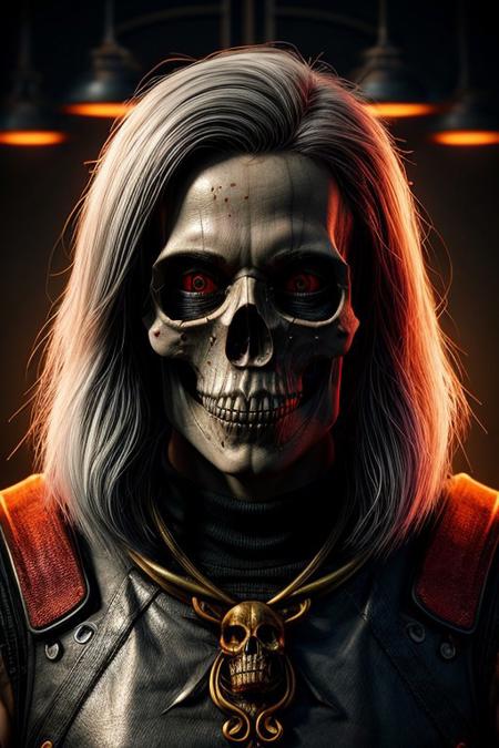 portrait of devil skull merging with CHARACTERS NAME) warrior in cyber punk, horror core, neon ambiance, beautiful detailed intricate insanely detailed detailed, digital painting, vibrant, epic, masterpiece, HDR, sharp focus, illustration, ultra realistic, 8 k, soft natural volumetric cinematic perfect light, sf, intricate artwork masterpiece, ominous, matte painting movie poster, golden ratio,  intricate, epic,  highly detailed, vibrant, production cinematic character render, ultra high quality model in style of the known darkest artist,