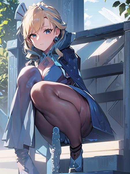 (ultra detailed),(masterpeace),(best quality), beautiful lighting,CG,(colour:1.2),outdoors, park, solo,  <lora:hood_azurlaen_V1:0.7>,
hood \(azur lane\),blonde hair,blue eyes,black pantyhose,earrings,gloves ,jewelry,shoes,(blue coat,blue dress:2),