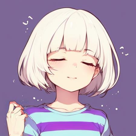 <lora:Frisk_Undertale:1>, frisk undertale, white hair, short hair, closed eyes, striped shirt