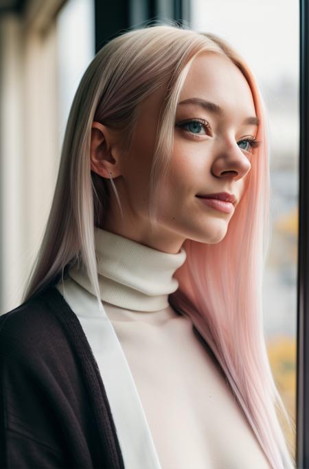 detailed and realistic portrait of beautiful (Alice01-100), sexy, 25yo, blonde_hair, blue_eyes, long_hair, closed_mouth, lips, smile, jewelry, wearing a black sweater turtleneck, looking_at_viewer, shot outside, soft natural lighting, portrait photography, magical photography, dramatic lighting, photo realism, ultra-detailed, intimate portrait composition, Leica 50mm, f1. 4,  <lora:add_detail:0.2>