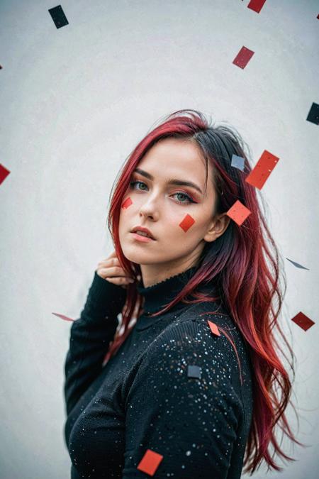 commercial photo on Sony 80mm f1.2, abstract portrait of 1girl, coloured hair, fragmented visual style,red and black color palette,evokes feelings of rebellion,passion,and freedom,blurred boundaries,high resolution,aesthetic, malevich style, suprematizm, unperfect skin, detailed skin with visible pores, bokeh, sharp focus on subject, film grain, masterpiece, HDR,Professional RAW photo
<lora:Cinematic Hollywood Film:0.7> <lora:DetailedEyes_V3:1> <lora:InstantPhotoX3:1>