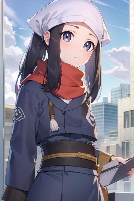 pokemonakari, <lora:pokemonakari-lora-nochekaiser:1>,
pokemonakari, black hair, (grey eyes:1.5), long hair, ponytail, sidelocks, (small breasts:1.2),
BREAK black pantyhose, black undershirt, brown footwear, head scarf, jacket, loose socks, pantyhose, red scarf, sash, scarf, shoes, socks, white headwear, white pantyhose,
BREAK looking at viewer, (full body:1.2), upper body,
BREAK outdoors, city, sky,
BREAK <lyco:GoodHands-beta2:1>, (masterpiece:1.2), best quality, high resolution, unity 8k wallpaper, (illustration:0.8), (beautiful detailed eyes:1.6), extremely detailed face, perfect lighting, extremely detailed CG, (perfect hands, perfect anatomy),