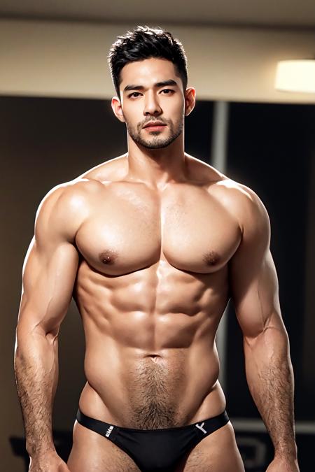 best illustration, best quality, Magnificent Background, a muscular, sexy man wearing a thong. The man has a chiseled physique and is clearly in good shape. He is wearing a thong that reveals his muscular buttocks and thighs, giving him a provocative and alluring appearance. The man has a confident and self-assured expression on his face, as if he knows that he is attractive and desirable. The overall effect is one of seduction and temptation, as if the man is inviting the viewer to admire his body and fantasize about what it would be like to be with him.    <lora:asinmen-000002:0.8>