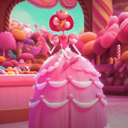 princess_loolilalu, crown, pink hair, pink eyes, dress, gloves