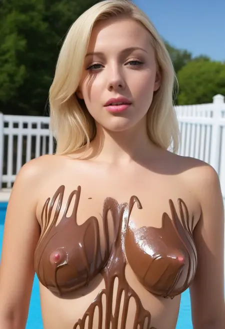 SDXL Valentines Day Chocolate Nutella Melted On Her Body Thick Liquid Mud - Valentine Chocolate Breasts Boobs WAM