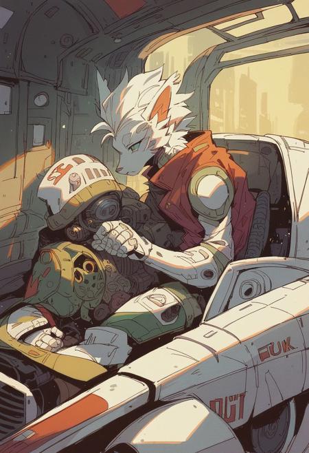 score_9, score_8_up, score_7_up, artistic 90s style, dystopian cyberpunk city, ( a big white UN armored vehicle:1.5), white piloted mecha vehicle with "UN" marked on the side, pilot visible in the cockpit,