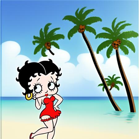 <lora:bettyboop:0.7> a bettyboop girl,  coconut trees, beach