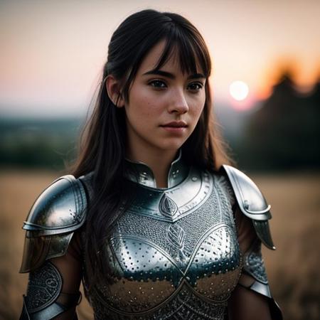 , (masterpiece), (extremely intricate:1.3), (realistic), portrait of a girl, the most beautiful in the world, (medieval armor), metal reflections, upper body, outdoors, intense sunlight, far away castle, professional photograph of a stunning woman detailed, sharp focus, dramatic, award-winning, cinematic lighting, octane render unreal engine, volumetrics, (film grain, blurry background, blurry foreground, bokeh, depth of field, sunset, motion blur:1.3), chainmail