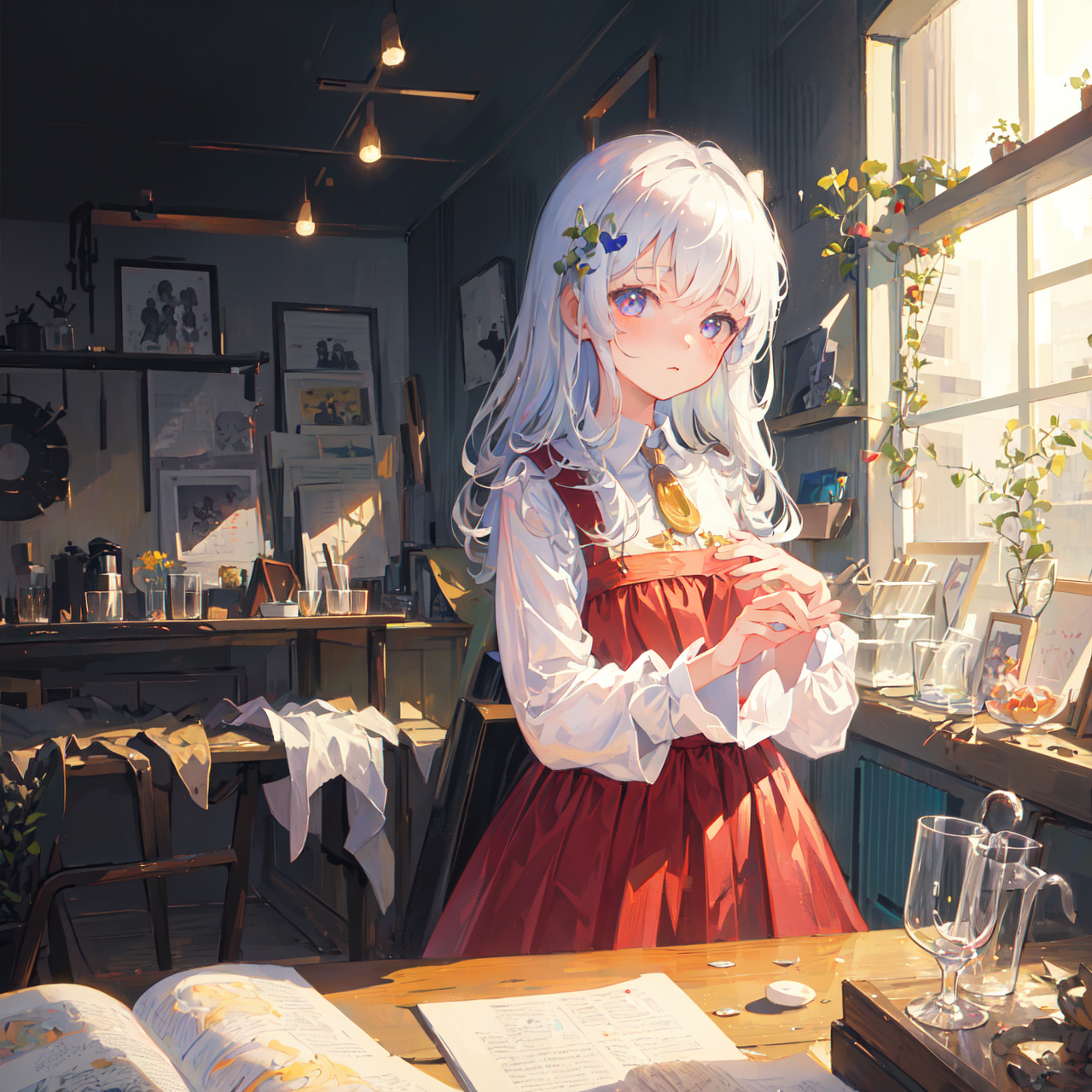 (masterpiece,best quality:1.4),ultra-detailed,illustration,
(solo,1girl,loli:1.2),
indoor,glass,