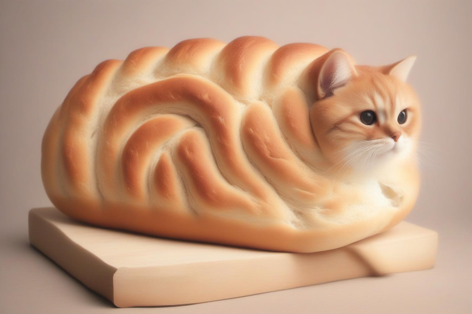 A loaf of bread that looks like a cat.