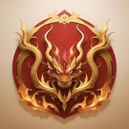 <lora:logo&icon1.5v2:1>logo,chinese dragon,golden,scales, dragon horns, red hair, dragon claws, Symmetrical beauty