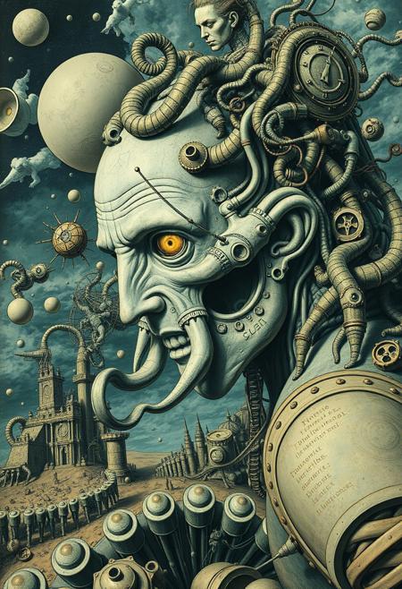 "salvadore dali, octocore, fusepunk, petrol colored, tuba, illusion,  limitless, pale, chaotic, ultra detailed, cinematic  "