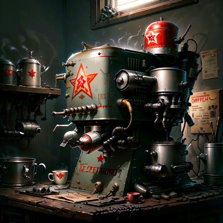 <lora:SovietPunkAIv2:.85>  SovietPunkAI coffee machine