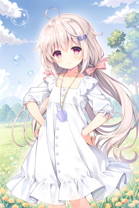 1girl white dress pink bow necklace jewelry straw hat