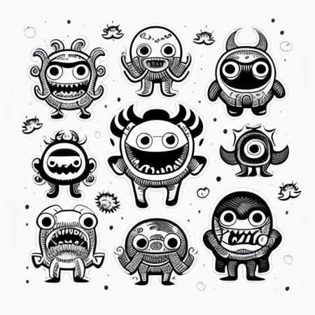 cute doodle monsters sketch