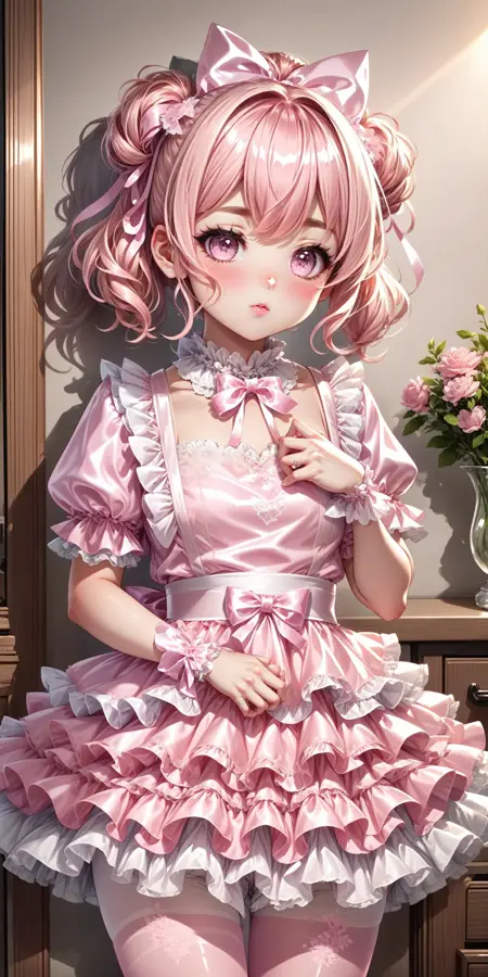 Pastel Pink Frilly Satin and Organza Dress