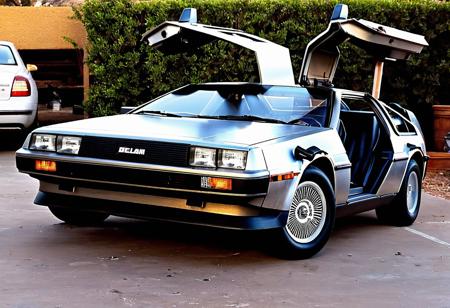 Centered, Incredibly Detailed Accurate Picture Of  Delorean With no wheels, up on 4 blocks, car is stripped of parts