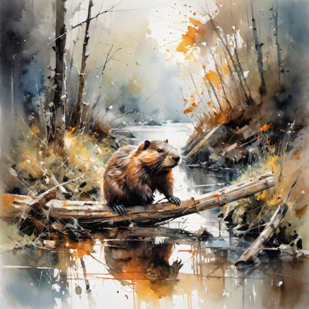 A beaver building a dam by Thomas Wells Schaller :: Leonid Afremov :: Carne Griffiths :: Russ Mills