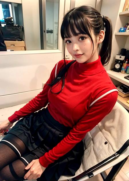 <lora:UesakaSumire_v1.0:0.7> 1girl, looking at viewer, (turtleneck,skirt,tights, side slit   ),ponytail,shiny skin, skindentation, realistic,