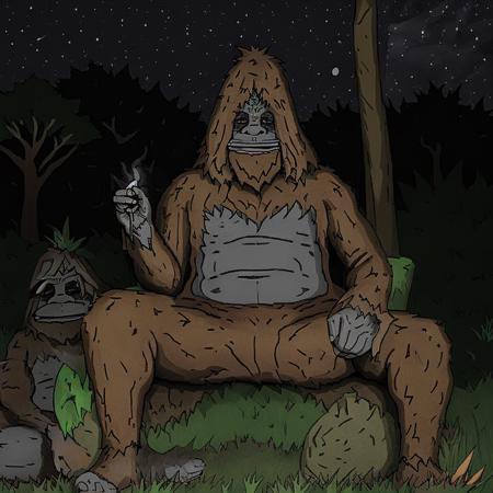 Sassy the sasquatch <lora:Sassy Sasquatch:1> lighting up a joint sitting in a lawn chair