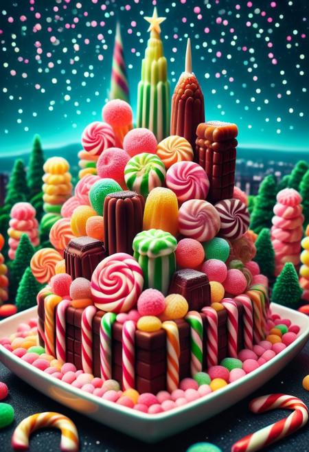 score_9, score_8_up, score_7_up, microworldslora, analog photo, dark tone, retro wave color, high-rise candy officebuildings in the vast night candy megalopolis, ( Unmanned:1.2), starry sky, CHRC4ND7,